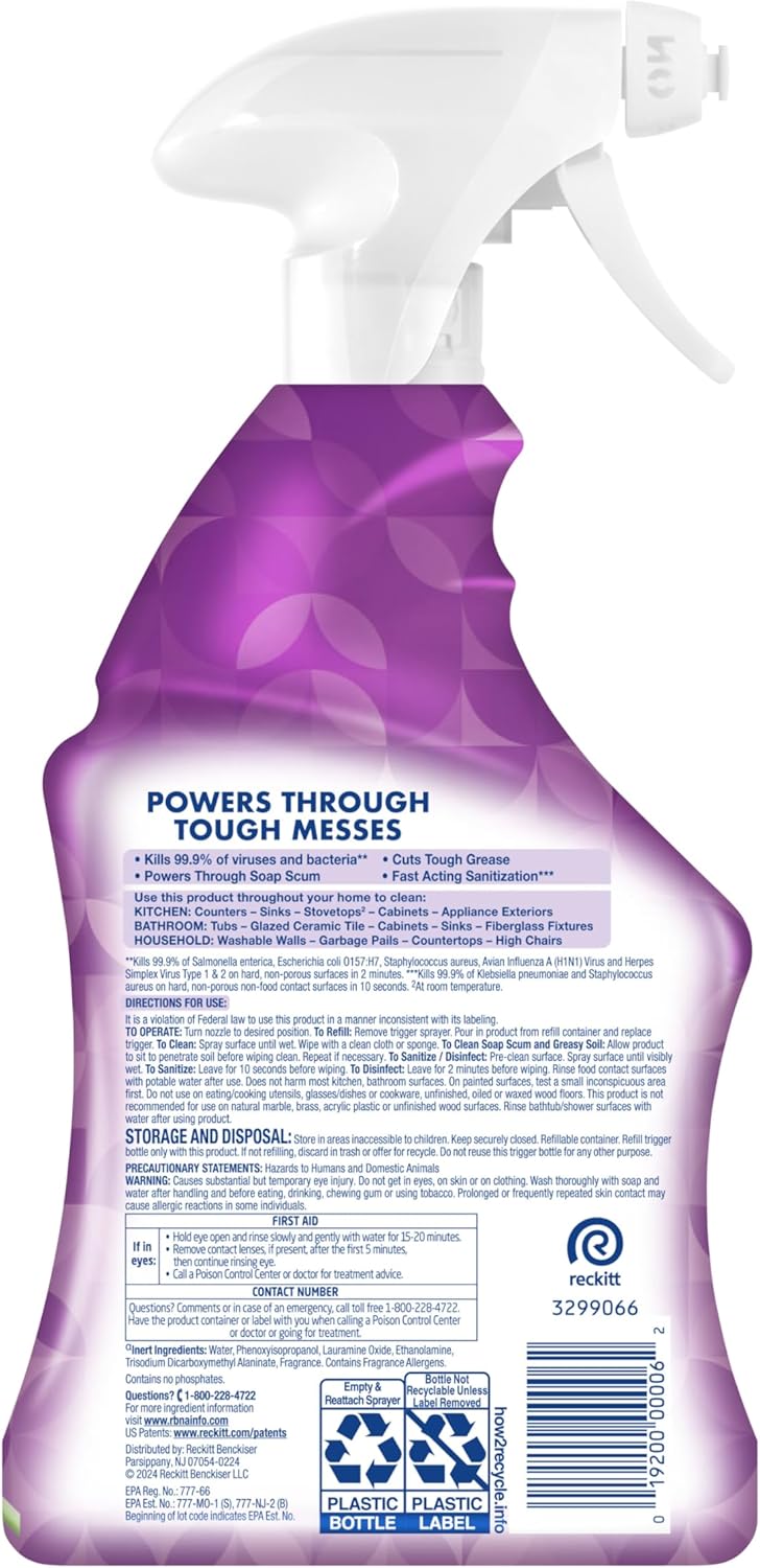 Lysol All Purpose Cleaner Spray, Multi-Purpose Disinfecting Spray, Kitchen & Bathroom Cleaner, Lemon Breeze, Lavender, & Mango Scents, 32oz (Pack of 4)