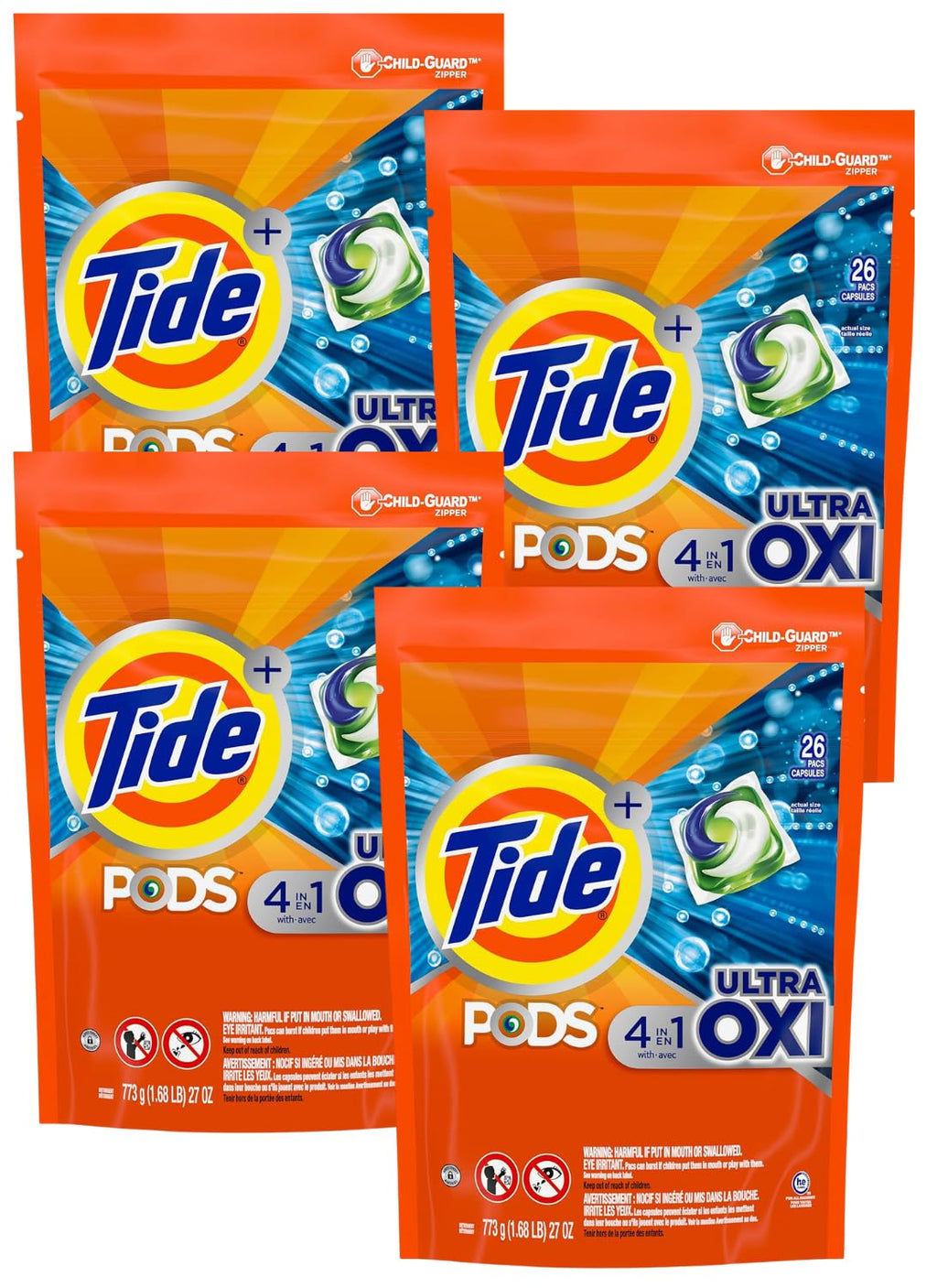Tide 4-in-1 Ultra Oxi PODS Laundry Detergent Pacs, 85 Count, HE Compatible, Built in Pre-treater for Stains