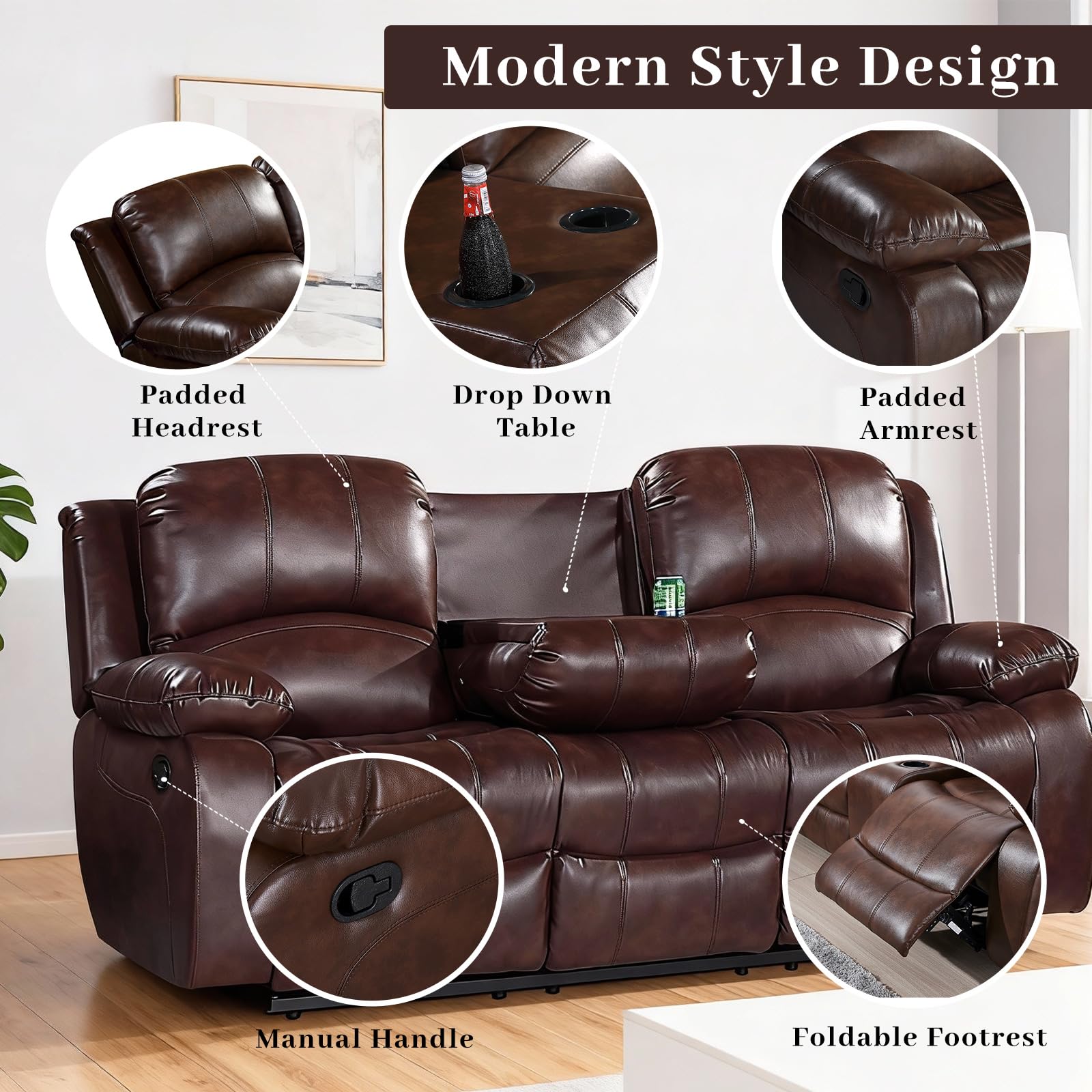 Betsy Furniture 3PC Faux Leather Reclining Couch Set, Living Room Furniture Set, Sofa, Loveseat, Glider, 8018 Multiple Colors (Gray, Sofa+Loveseat+Chair) | 8018