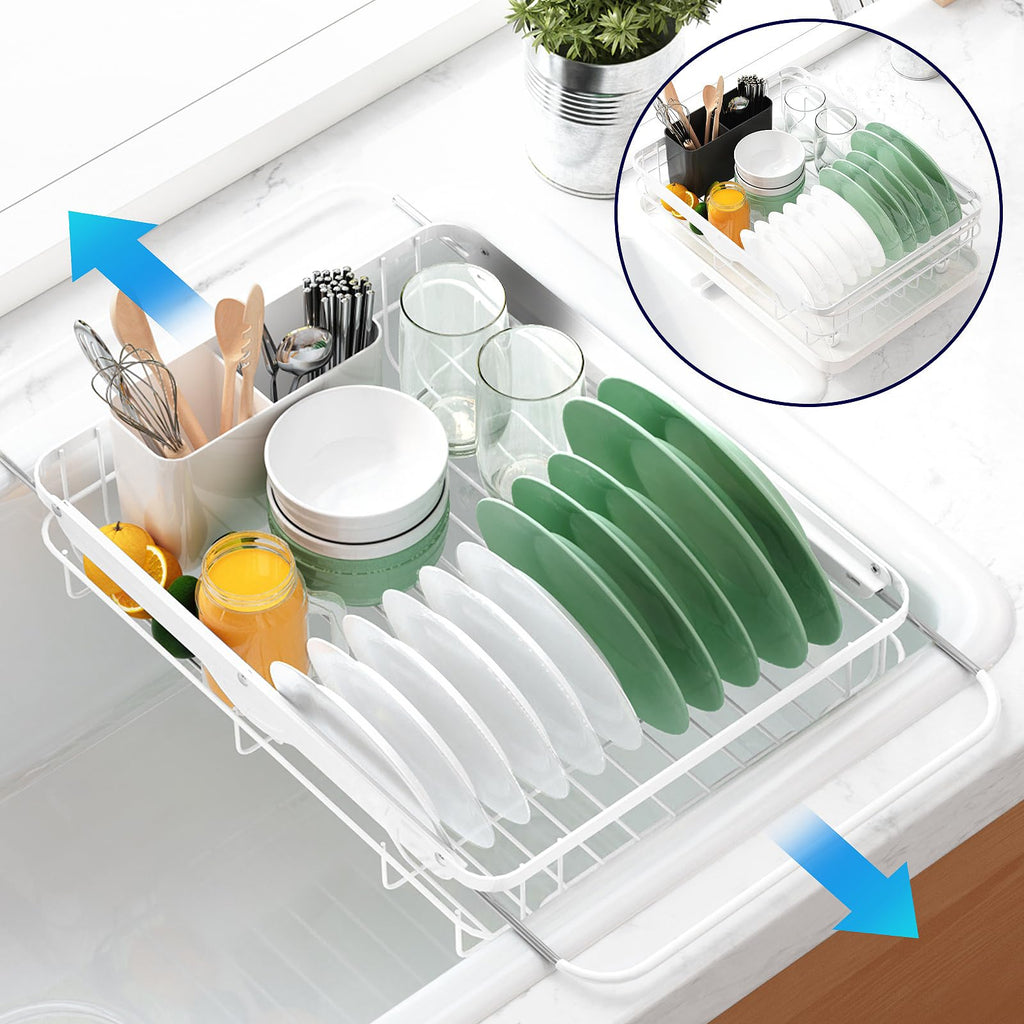 Kitsure Dish Drying Rack for Kitchen Counter, Stainless Steel Sink Organization and Storage Essentials with Cutlery Holder, Home and Appartment Decor, 12''W x 15.5''L, Black