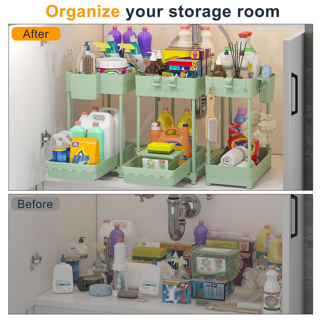 Sevenblue 3 Pack Under Sink Organizers,2-Tier Multi-Use Kitchen and Bathroom Organizers and Storage with Sliding Drawers,Bathroom Cabinet Organizer (Black, 12.8 Inch)