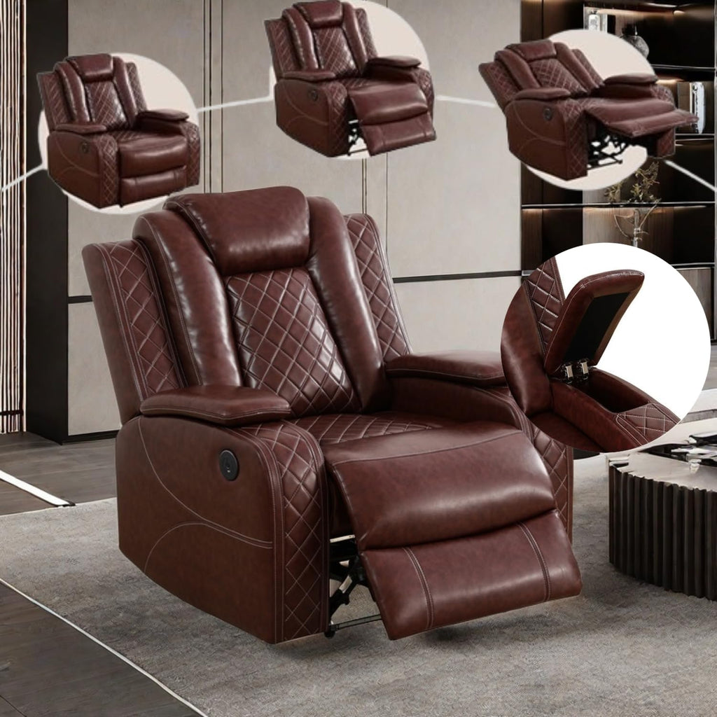 Power Recliner Set with LED Lights, Air Leather Reclining Set with USB Port/Wireless Charger/Storage Console/Cup Holder for House/HomeTheater/Apt (Black, Sofa Loveseat Chair)