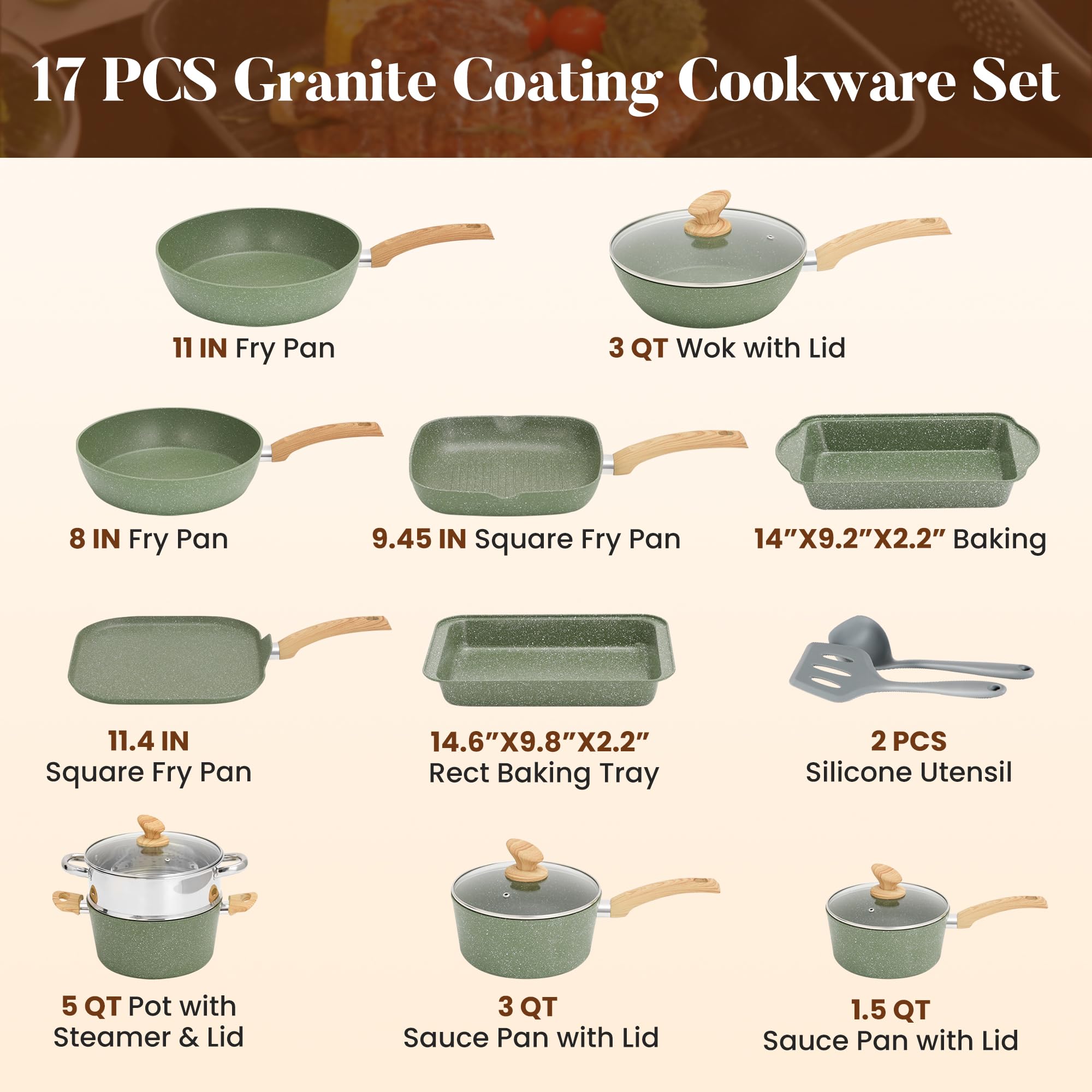 Kitchen Induction Cookware & Bakeware Set - 30 Piece Black Granite Cooking Pans Set, Non-Stick Pots and Pans Set
