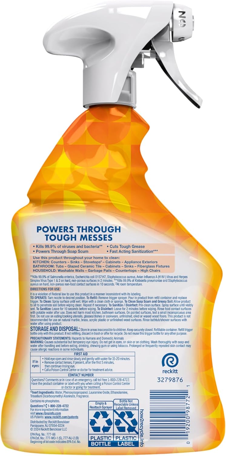 Lysol All Purpose Cleaner Spray, Multi-Purpose Disinfecting Spray, Kitchen & Bathroom Cleaner, Lemon Breeze, Lavender, & Mango Scents, 32oz (Pack of 4)