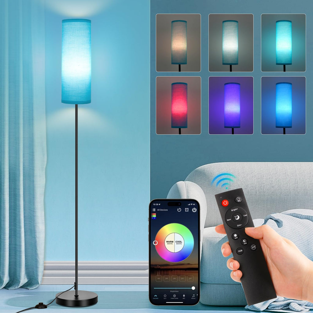 FRIDEKO HOME 2 Pack Floor Lamps for Living Room, Dimmable Colors Temperature & Brightness, Modern Floor Lamp with Remote, Tall Standing Lamps for Living Room Bedroom Office, Beige Shade 9W Smart Bulb