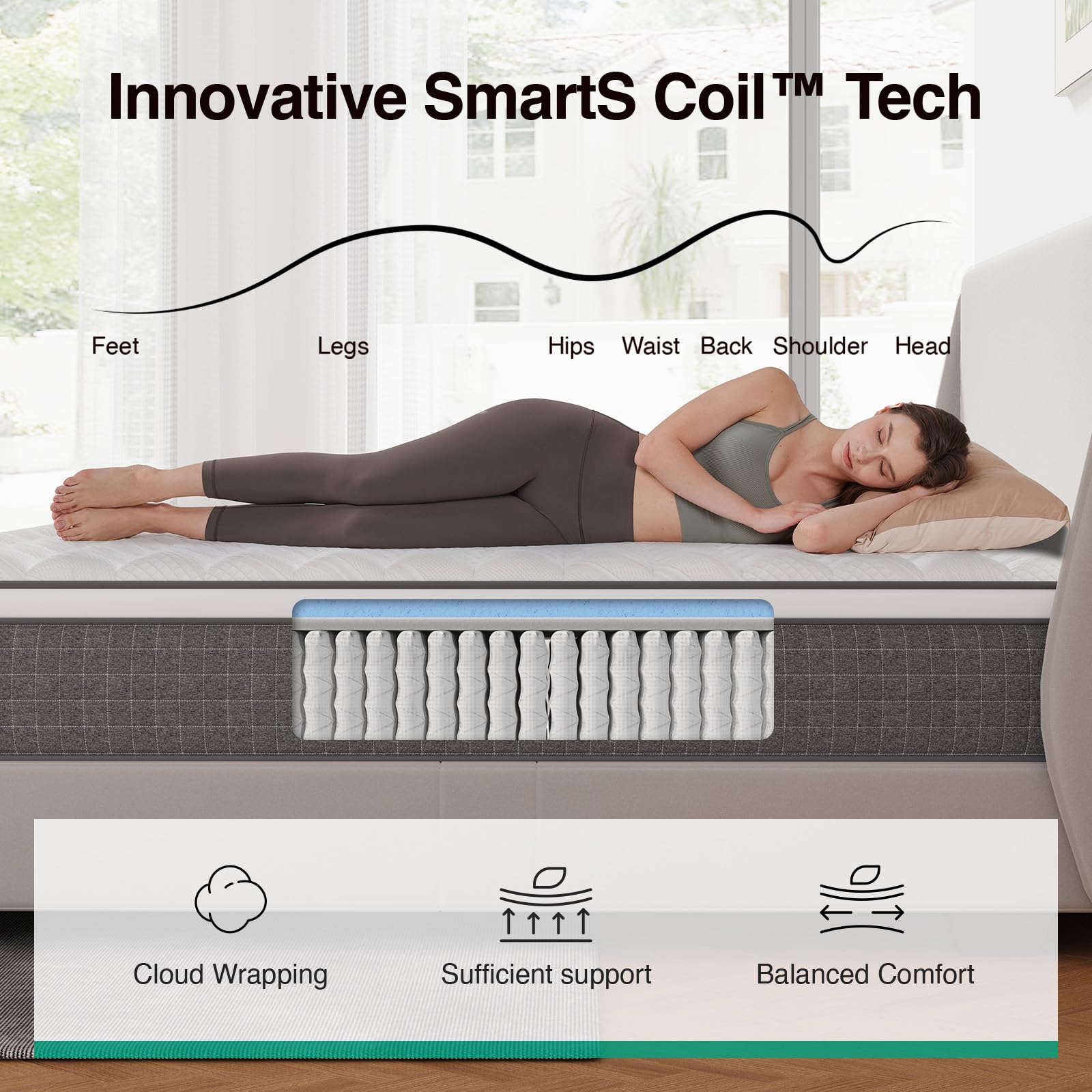 Novilla 14 Inch Queen Size Mattress,Hybrid Queen Mattress with Gel Memory Foam, Cool-to-Touch Nylon Blend & Pocketed Coils for Adaptive Body Support & Motion Isolation CertiPUR-US Certified