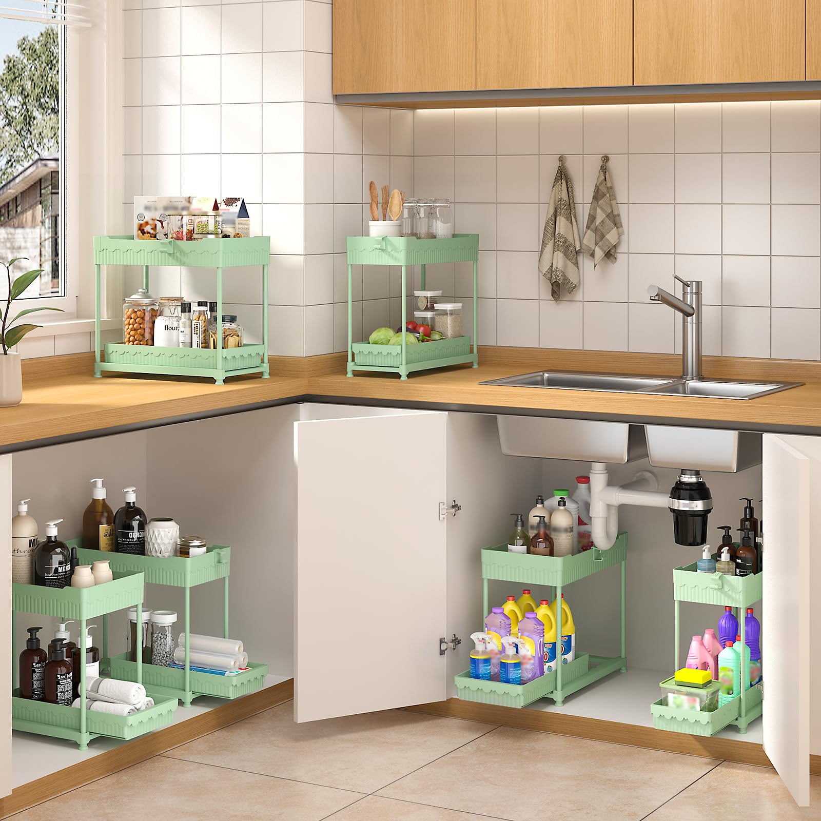 Sevenblue 3 Pack Under Sink Organizers,2-Tier Multi-Use Kitchen and Bathroom Organizers and Storage with Sliding Drawers,Bathroom Cabinet Organizer (Black, 12.8 Inch)
