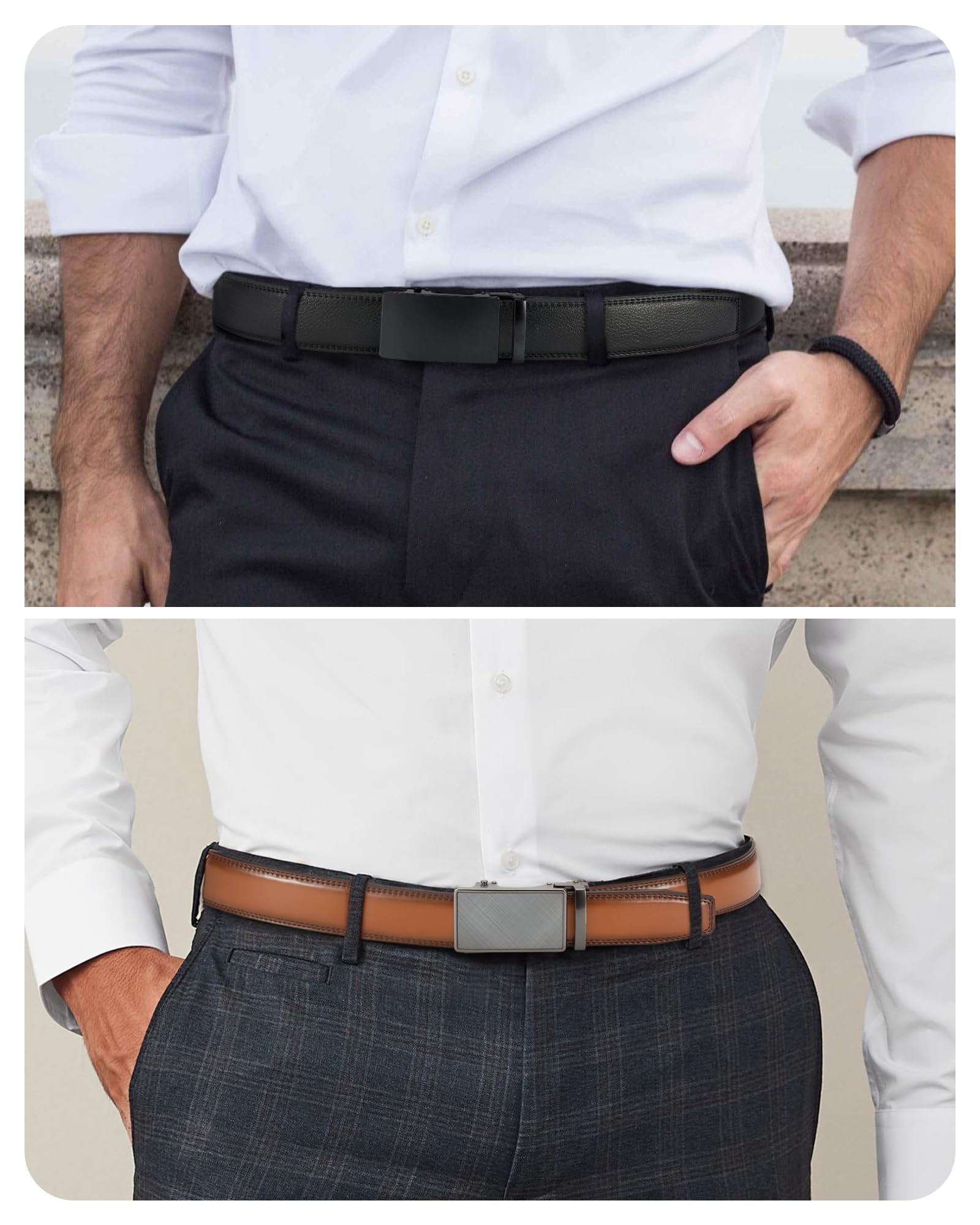CHAOREN Leather Ratchet Belt Men 2 Pack - Customizable Fit, Effortless Style (35mm)