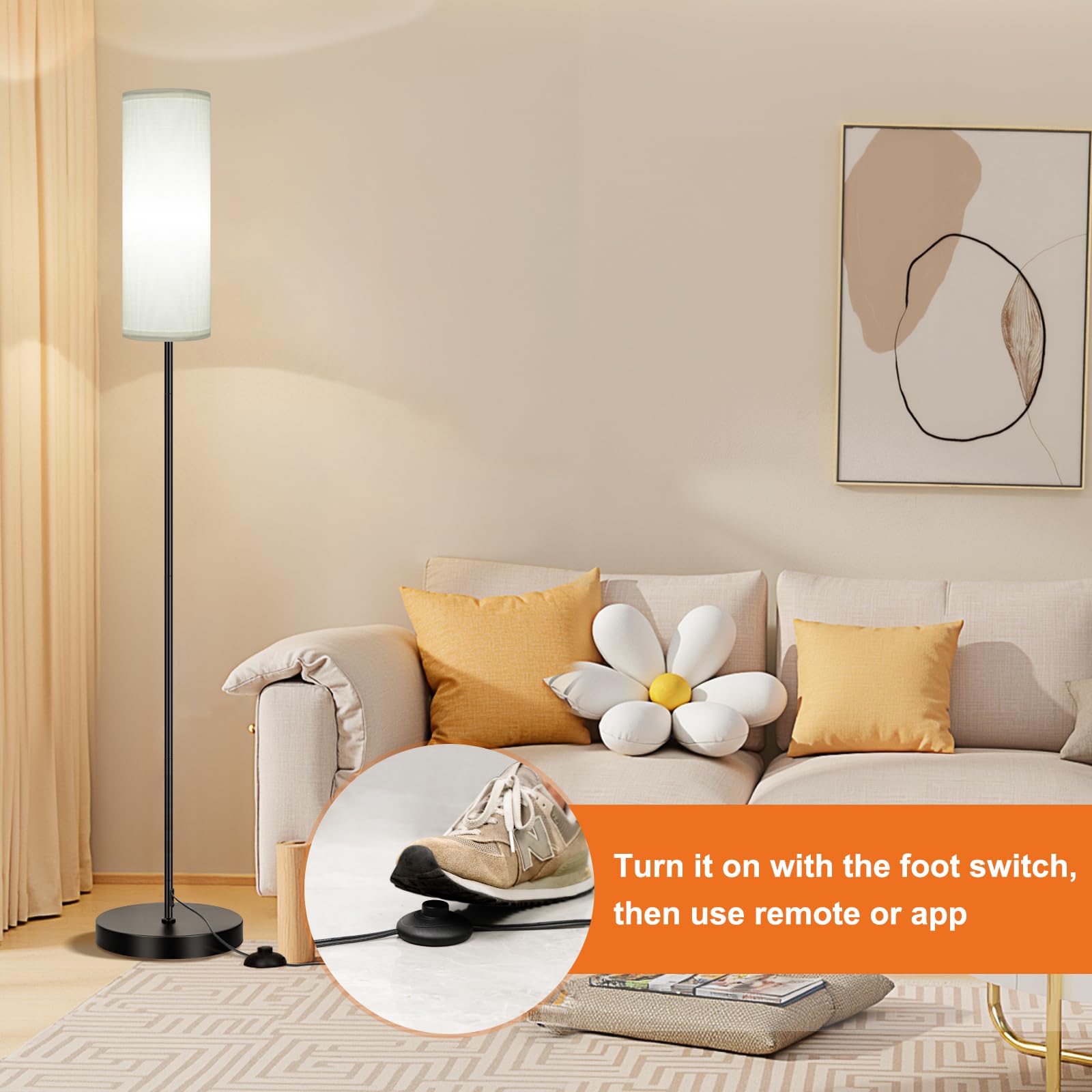 FRIDEKO HOME 2 Pack Floor Lamps for Living Room, Dimmable Colors Temperature & Brightness, Modern Floor Lamp with Remote, Tall Standing Lamps for Living Room Bedroom Office, Beige Shade 9W Smart Bulb