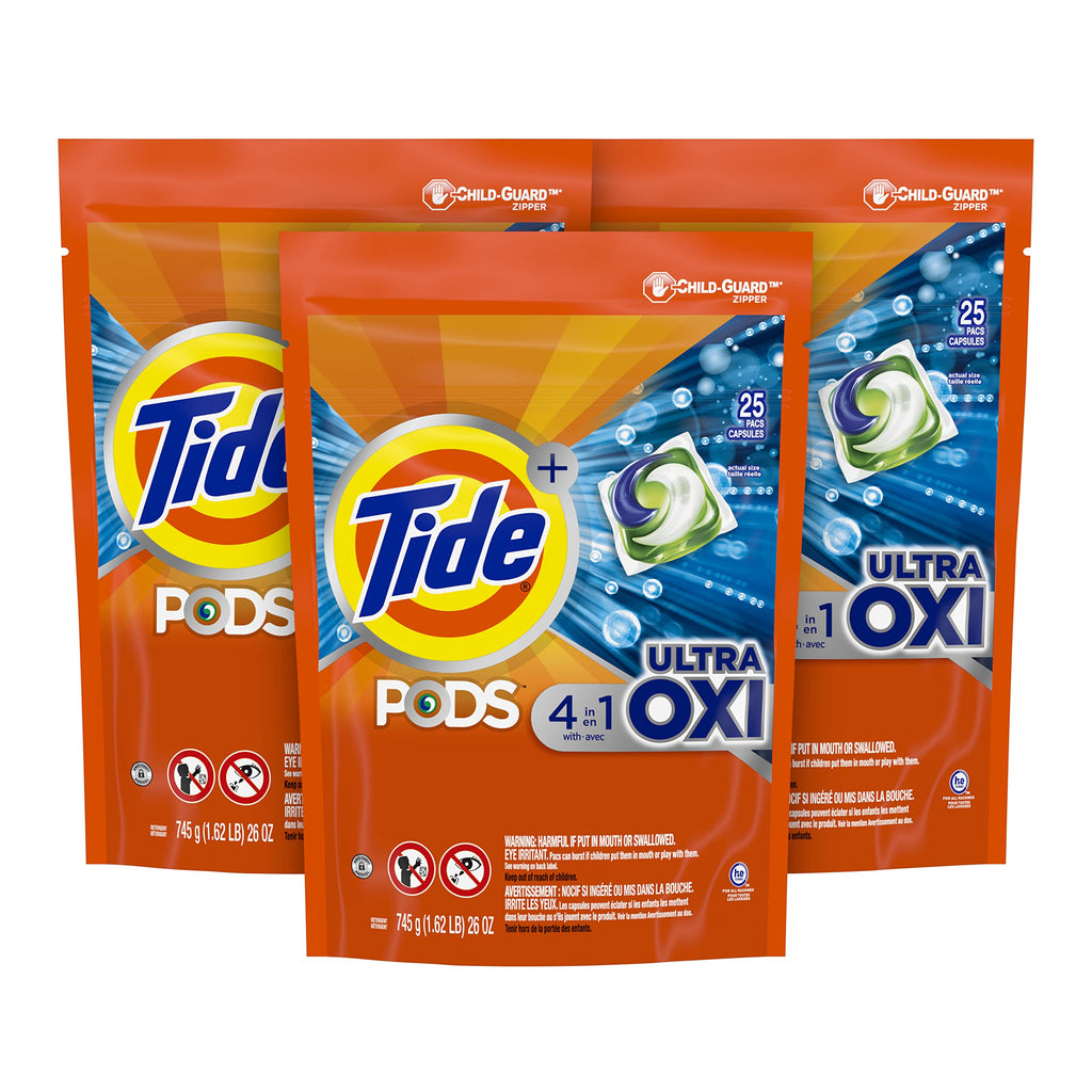 Tide 4-in-1 Ultra Oxi PODS Laundry Detergent Pacs, 85 Count, HE Compatible, Built in Pre-treater for Stains