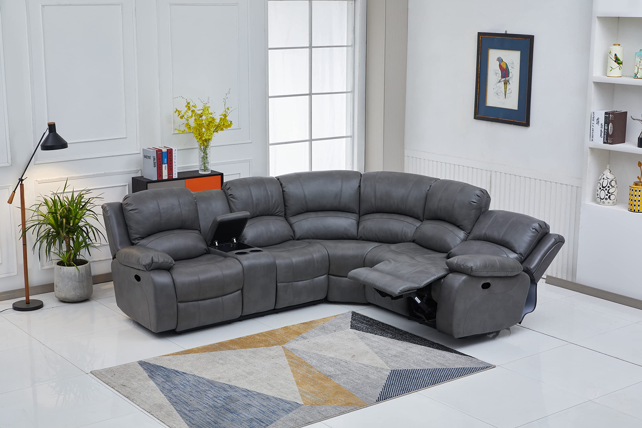 Betsy Furniture 3PC Faux Leather Reclining Couch Set, Living Room Furniture Set, Sofa, Loveseat, Glider, 8018 Multiple Colors (Gray, Sofa+Loveseat+Chair) | 8018