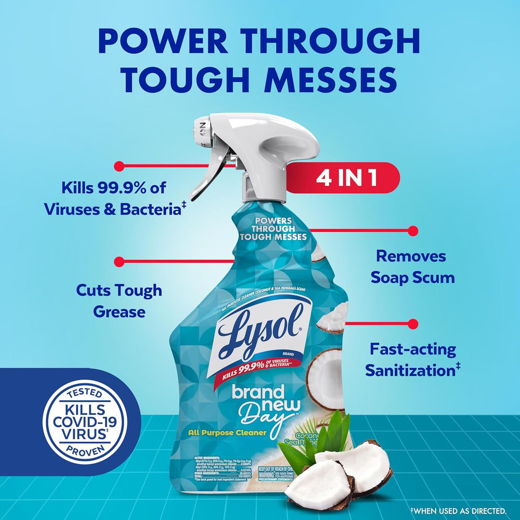 Lysol All Purpose Cleaner Spray, Multi-Purpose Disinfecting Spray, Kitchen & Bathroom Cleaner, Lemon Breeze, Lavender, & Mango Scents, 32oz (Pack of 4)