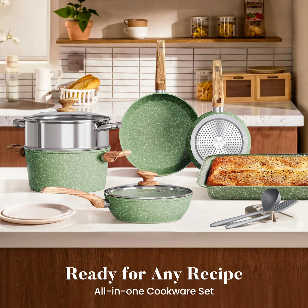 Kitchen Induction Cookware & Bakeware Set - 30 Piece Black Granite Cooking Pans Set, Non-Stick Pots and Pans Set