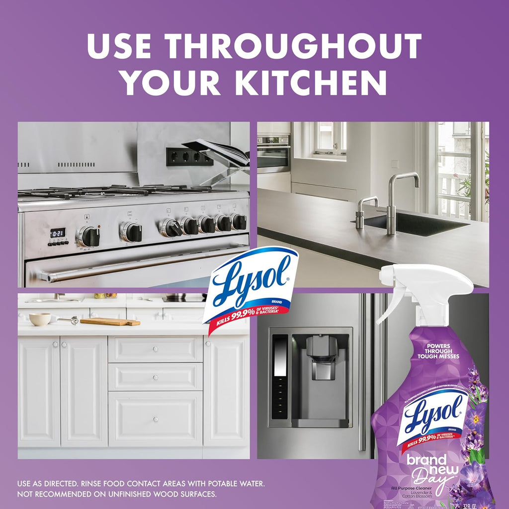Lysol All Purpose Cleaner Spray, Multi-Purpose Disinfecting Spray, Kitchen & Bathroom Cleaner, Lemon Breeze, Lavender, & Mango Scents, 32oz (Pack of 4)
