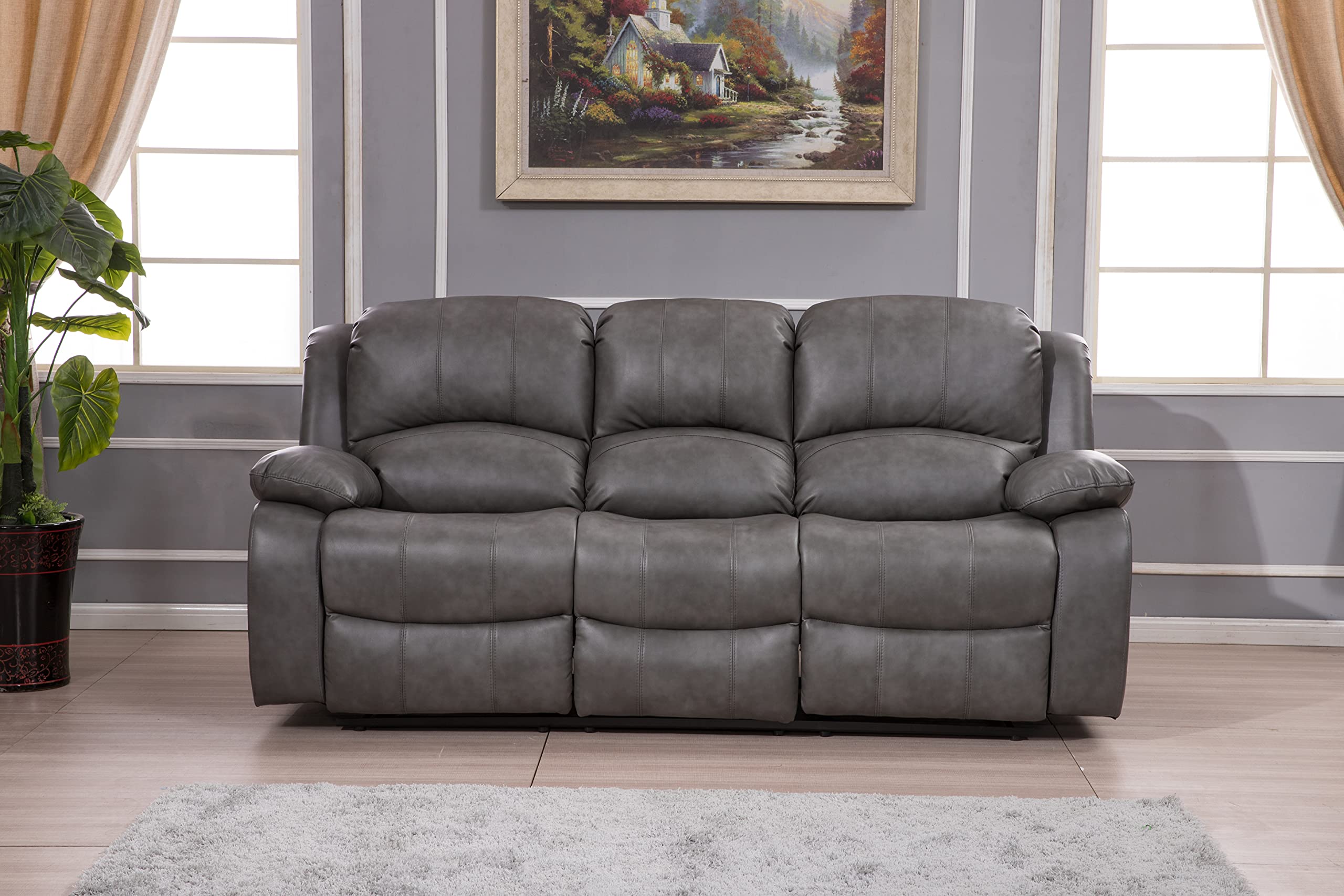 Betsy Furniture 3PC Faux Leather Reclining Couch Set, Living Room Furniture Set, Sofa, Loveseat, Glider, 8018 Multiple Colors (Gray, Sofa+Loveseat+Chair) | 8018