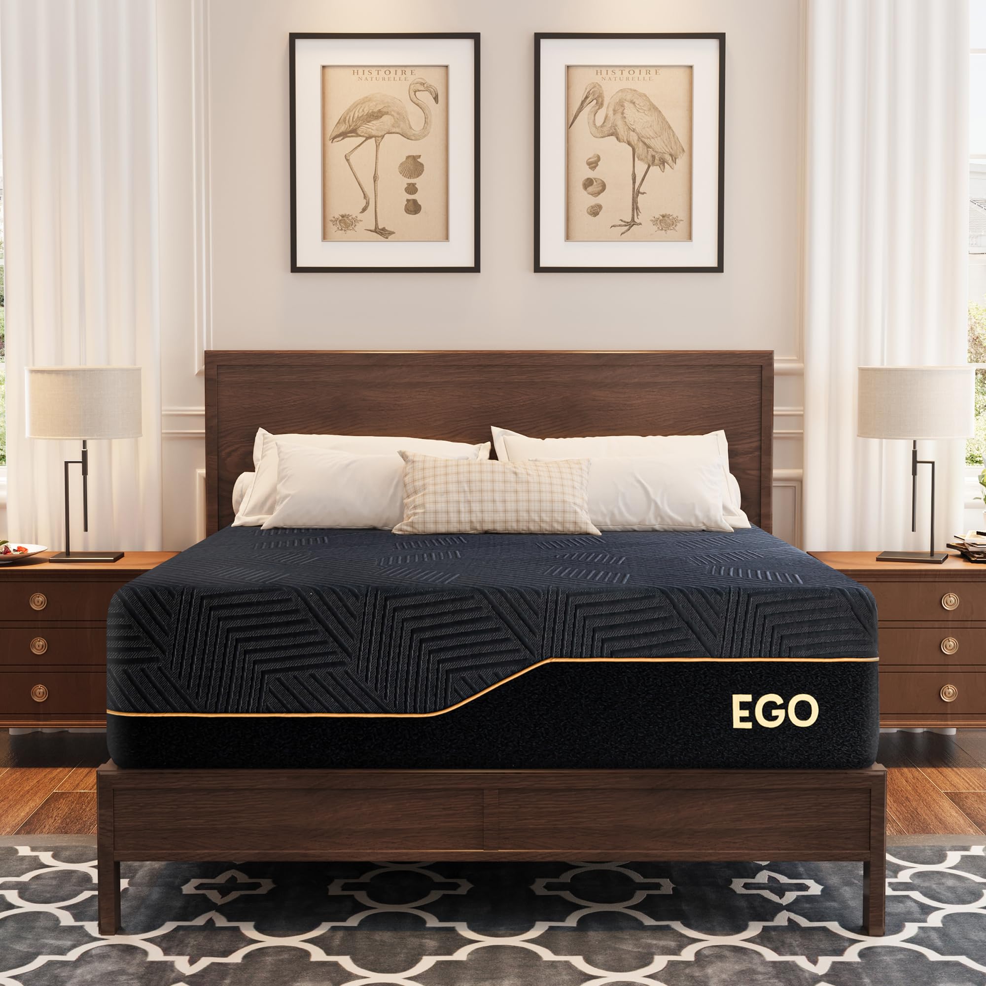 MLILY EGOHOME 14 Inch Queen Memory Foam Mattress for Back Pain, Cooling Copper Gel Bed in a Box, Foam Made in USA, CertiPUR-US Certified, Therapeutic Medium Firm, 60x80x14 Black