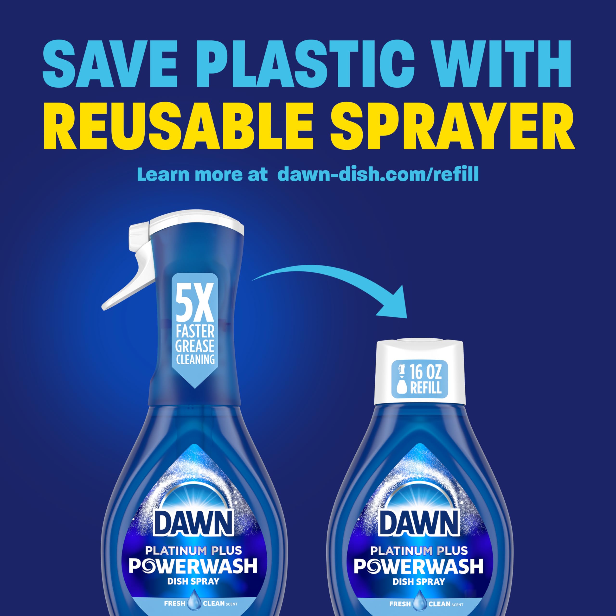 Dawn Powerwash Spray, Dish Soap, Dishwashing Liquid, Fresh, 1 Starter Kit + 3 Refills, 4x16 Fl Oz