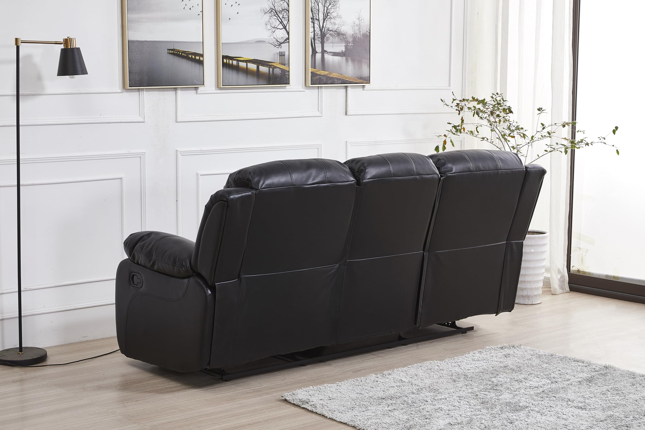 Betsy Furniture 3PC Faux Leather Reclining Couch Set, Living Room Furniture Set, Sofa, Loveseat, Glider, 8018 Multiple Colors (Gray, Sofa+Loveseat+Chair) | 8018
