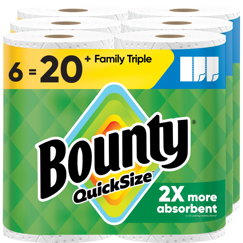 Bounty Quick-Size Paper Towels, White, 12 Family Triple = 40 Regular Rolls