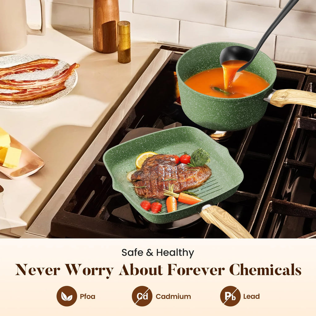 Kitchen Induction Cookware & Bakeware Set - 30 Piece Black Granite Cooking Pans Set, Non-Stick Pots and Pans Set