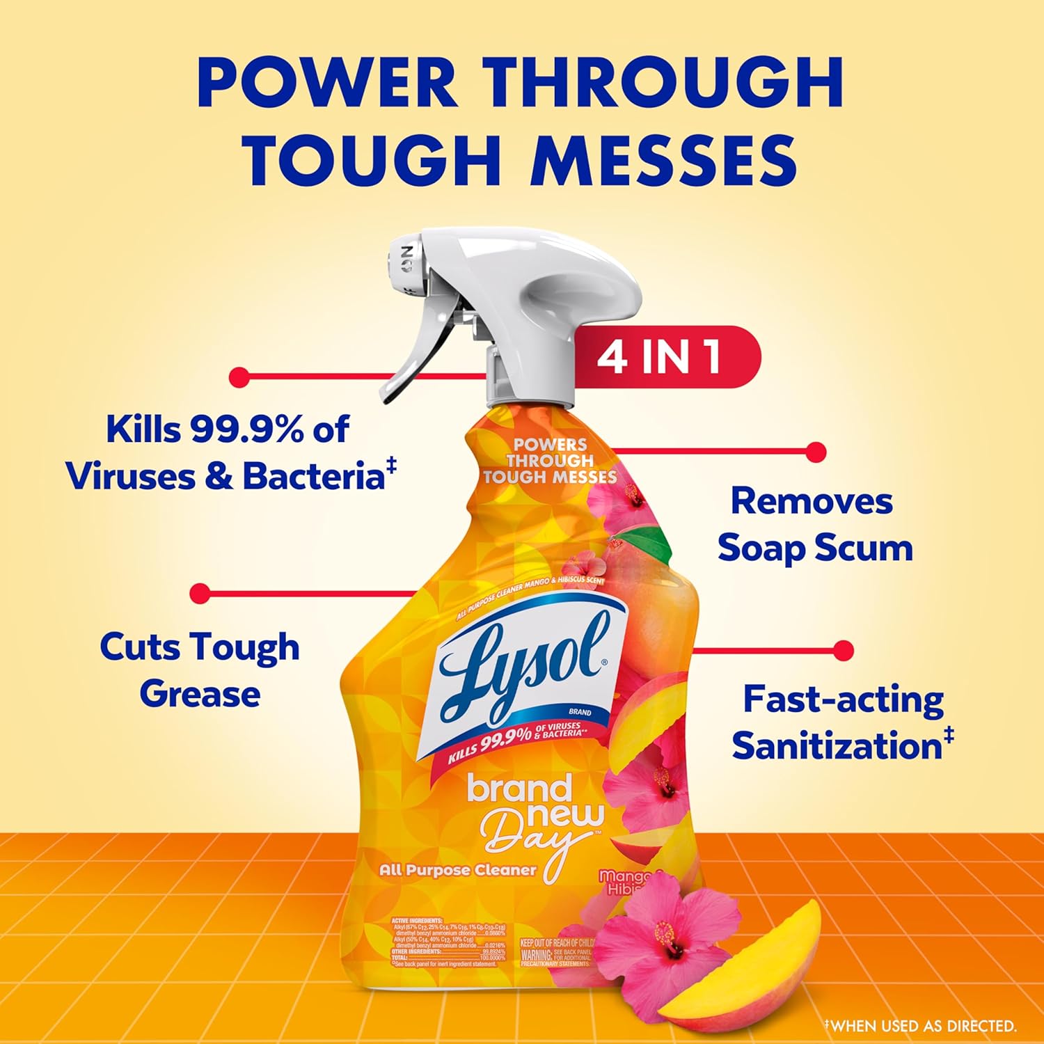 Lysol All Purpose Cleaner Spray, Multi-Purpose Disinfecting Spray, Kitchen & Bathroom Cleaner, Lemon Breeze, Lavender, & Mango Scents, 32oz (Pack of 4)
