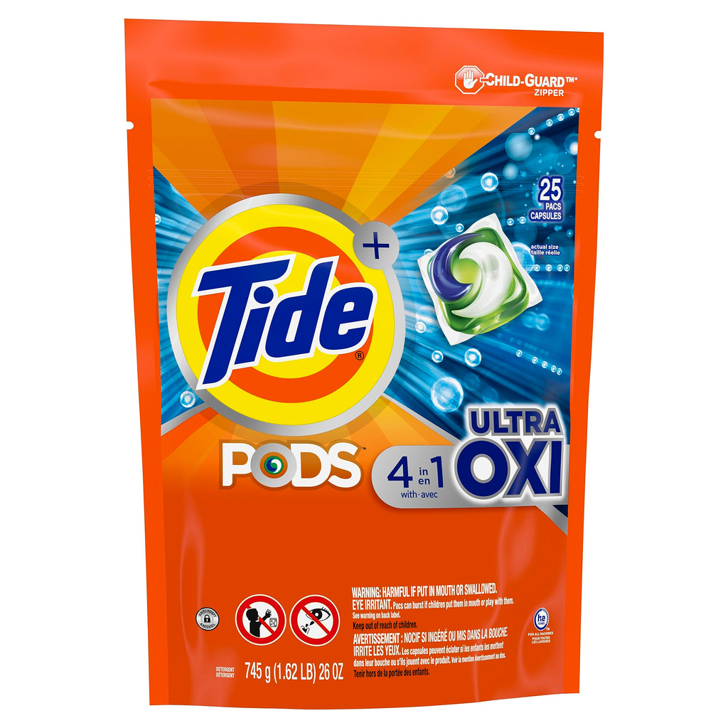 Tide 4-in-1 Ultra Oxi PODS Laundry Detergent Pacs, 85 Count, HE Compatible, Built in Pre-treater for Stains