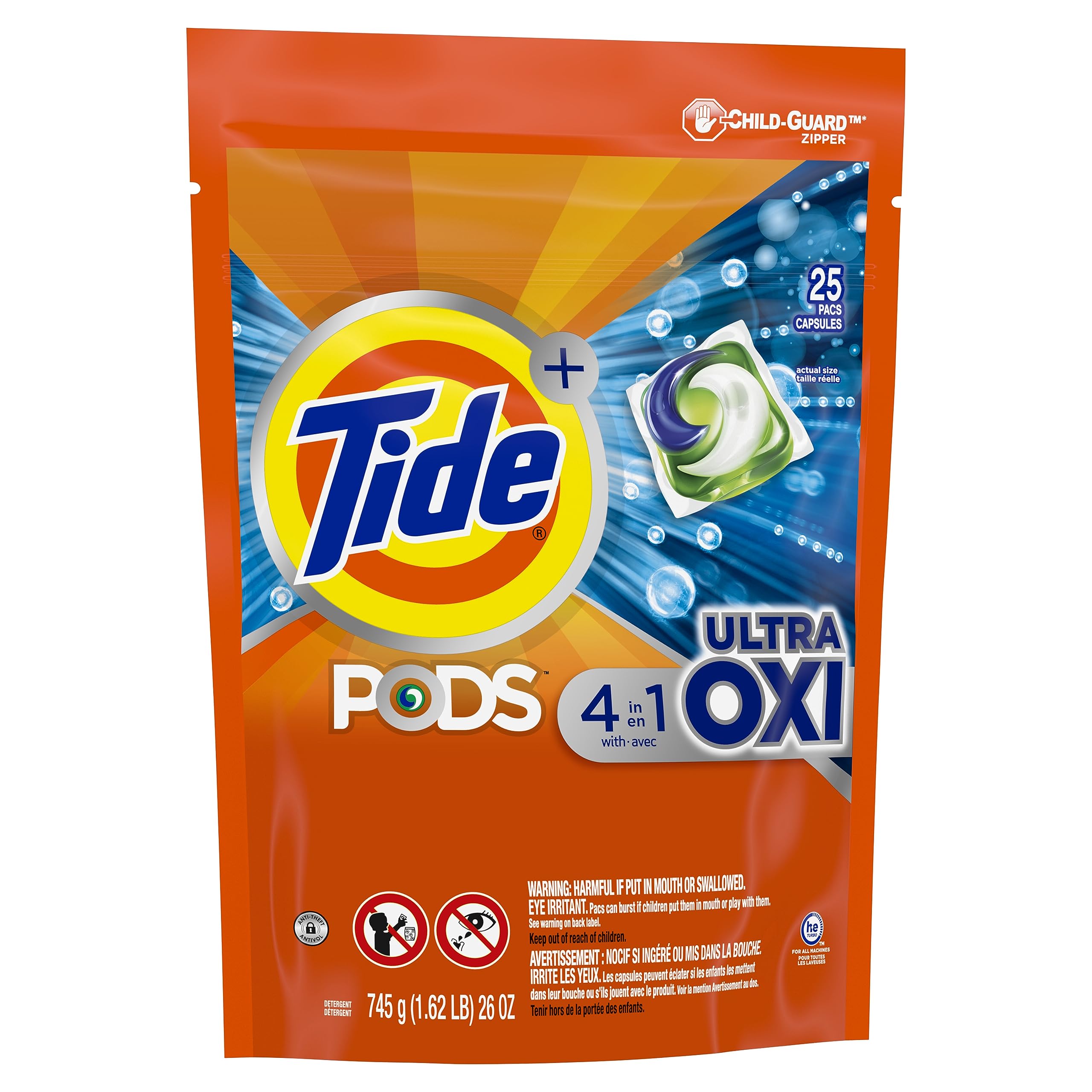 Tide 4-in-1 Ultra Oxi PODS Laundry Detergent Pacs, 85 Count, HE Compatible, Built in Pre-treater for Stains