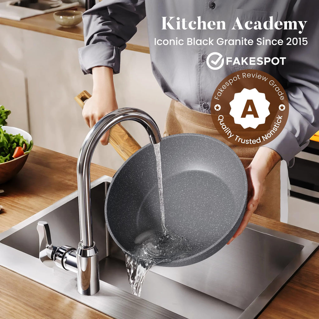 Kitchen Induction Cookware & Bakeware Set - 30 Piece Black Granite Cooking Pans Set, Non-Stick Pots and Pans Set