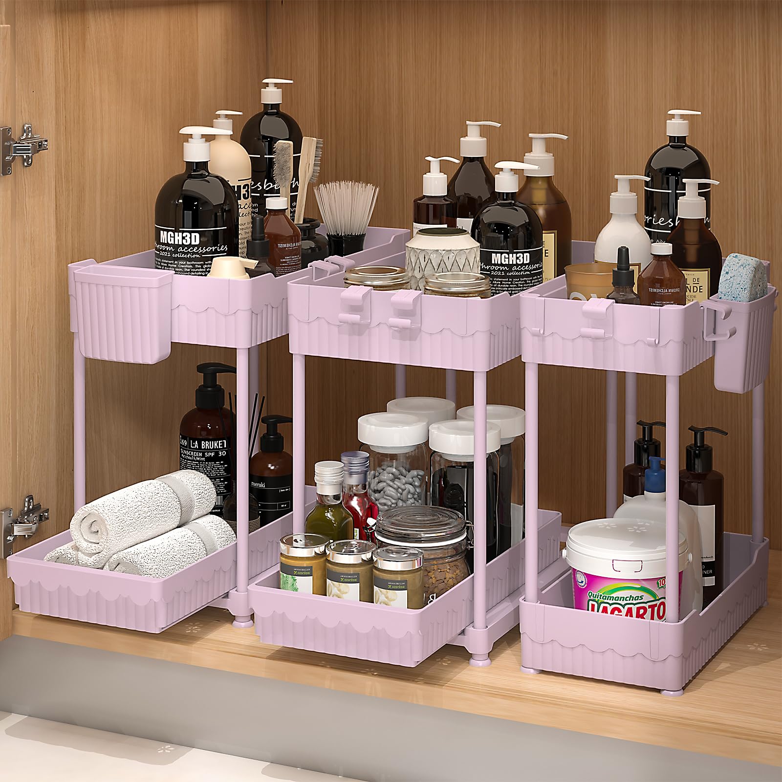 Sevenblue 3 Pack Under Sink Organizers,2-Tier Multi-Use Kitchen and Bathroom Organizers and Storage with Sliding Drawers,Bathroom Cabinet Organizer (Black, 12.8 Inch)