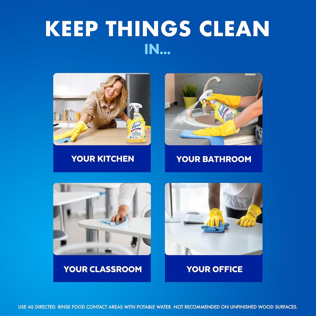 Lysol All Purpose Cleaner Spray, Multi-Purpose Disinfecting Spray, Kitchen & Bathroom Cleaner, Lemon Breeze, Lavender, & Mango Scents, 32oz (Pack of 4)
