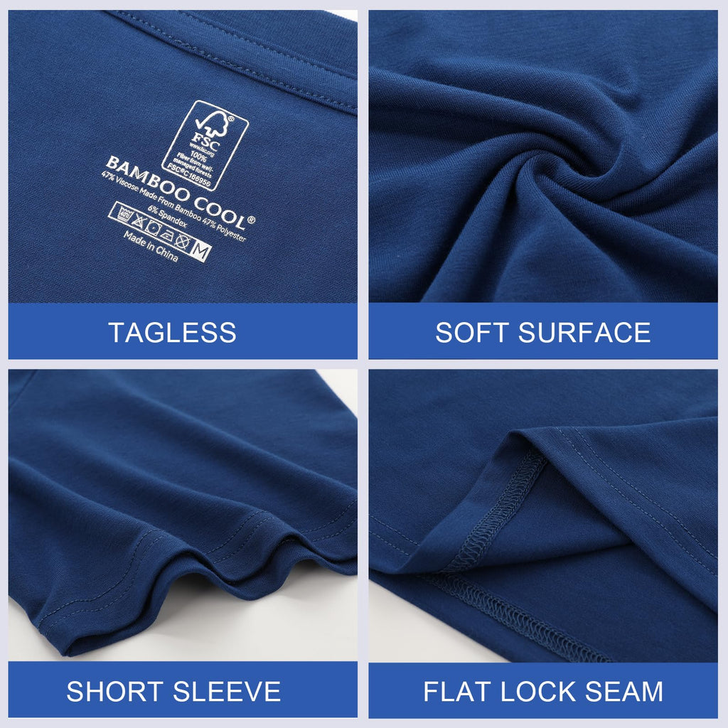 BAMBOO COOL Mens Undershirts Pack, Soft T Shirts for Men, Moisture Wicking Tees, Stretchy Breathable Crew Neck Inner Shirt