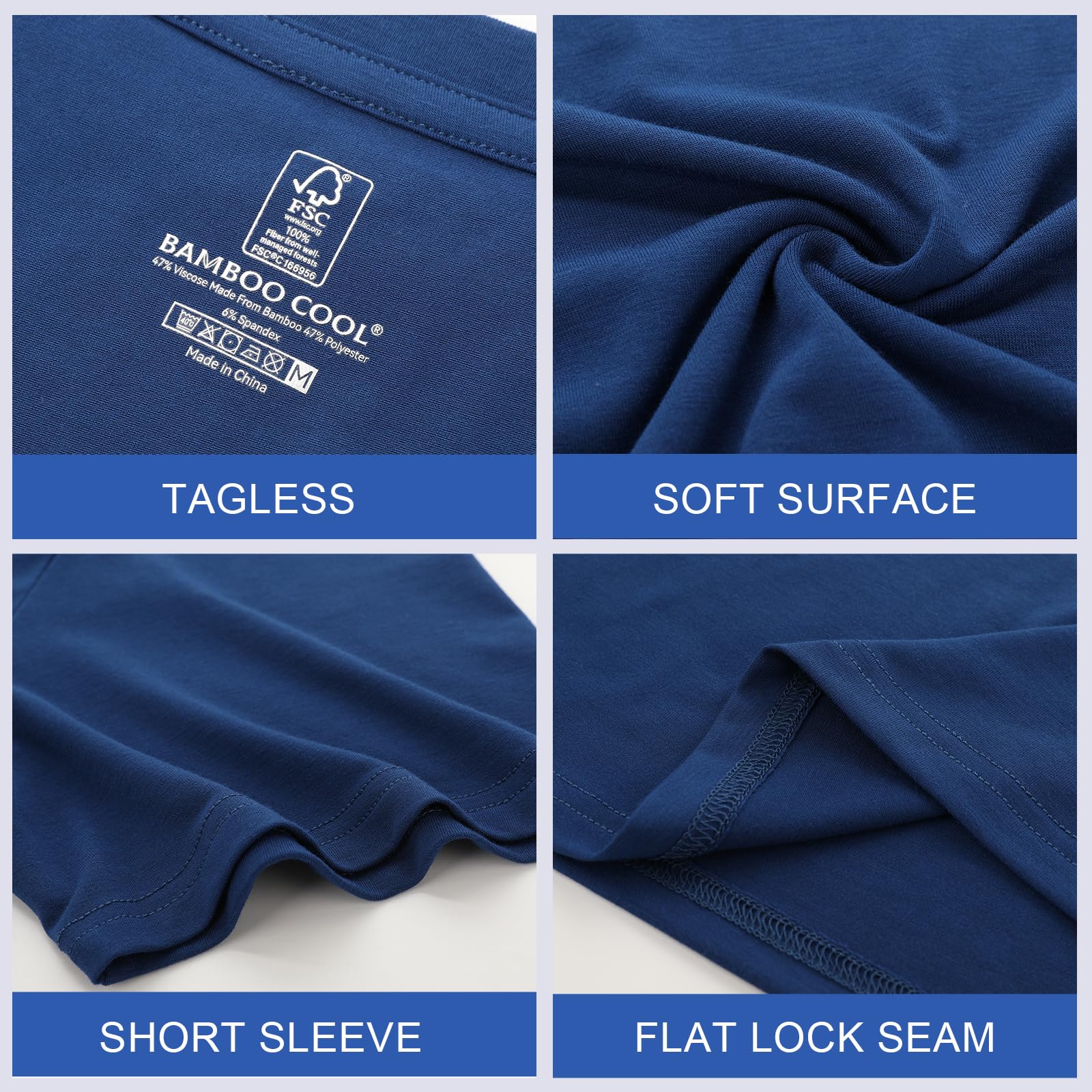BAMBOO COOL Mens Undershirts Pack, Soft T Shirts for Men, Moisture Wicking Tees, Stretchy Breathable Crew Neck Inner Shirt