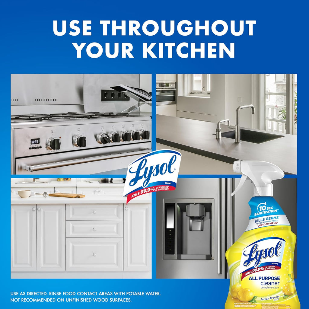 Lysol All Purpose Cleaner Spray, Multi-Purpose Disinfecting Spray, Kitchen & Bathroom Cleaner, Lemon Breeze, Lavender, & Mango Scents, 32oz (Pack of 4)