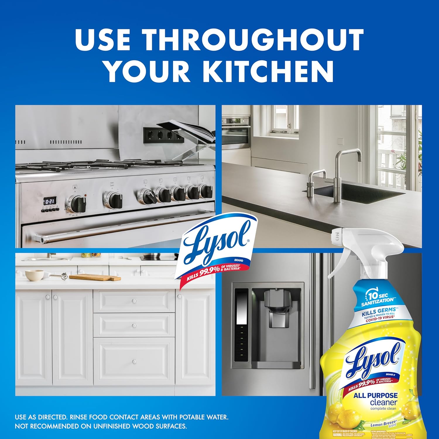 Lysol All Purpose Cleaner Spray, Multi-Purpose Disinfecting Spray, Kitchen & Bathroom Cleaner, Lemon Breeze, Lavender, & Mango Scents, 32oz (Pack of 4)