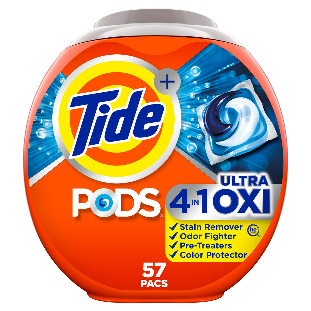 Tide 4-in-1 Ultra Oxi PODS Laundry Detergent Pacs, 85 Count, HE Compatible, Built in Pre-treater for Stains