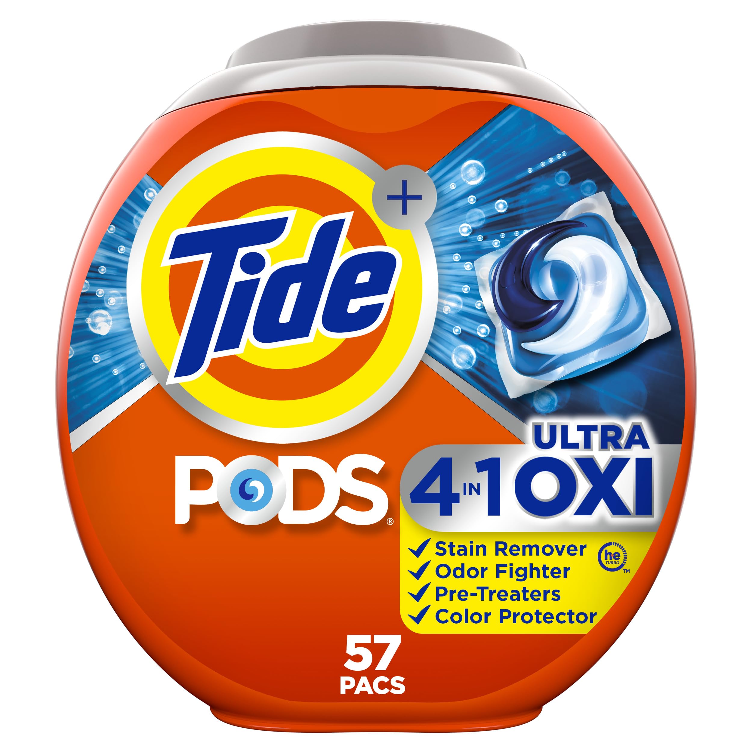 Tide 4-in-1 Ultra Oxi PODS Laundry Detergent Pacs, 85 Count, HE Compatible, Built in Pre-treater for Stains