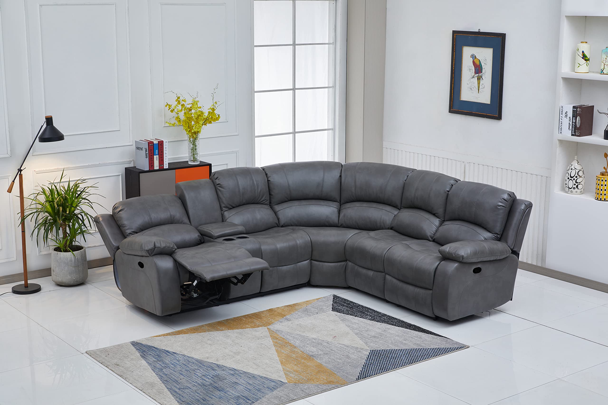 Betsy Furniture 3PC Faux Leather Reclining Couch Set, Living Room Furniture Set, Sofa, Loveseat, Glider, 8018 Multiple Colors (Gray, Sofa+Loveseat+Chair) | 8018