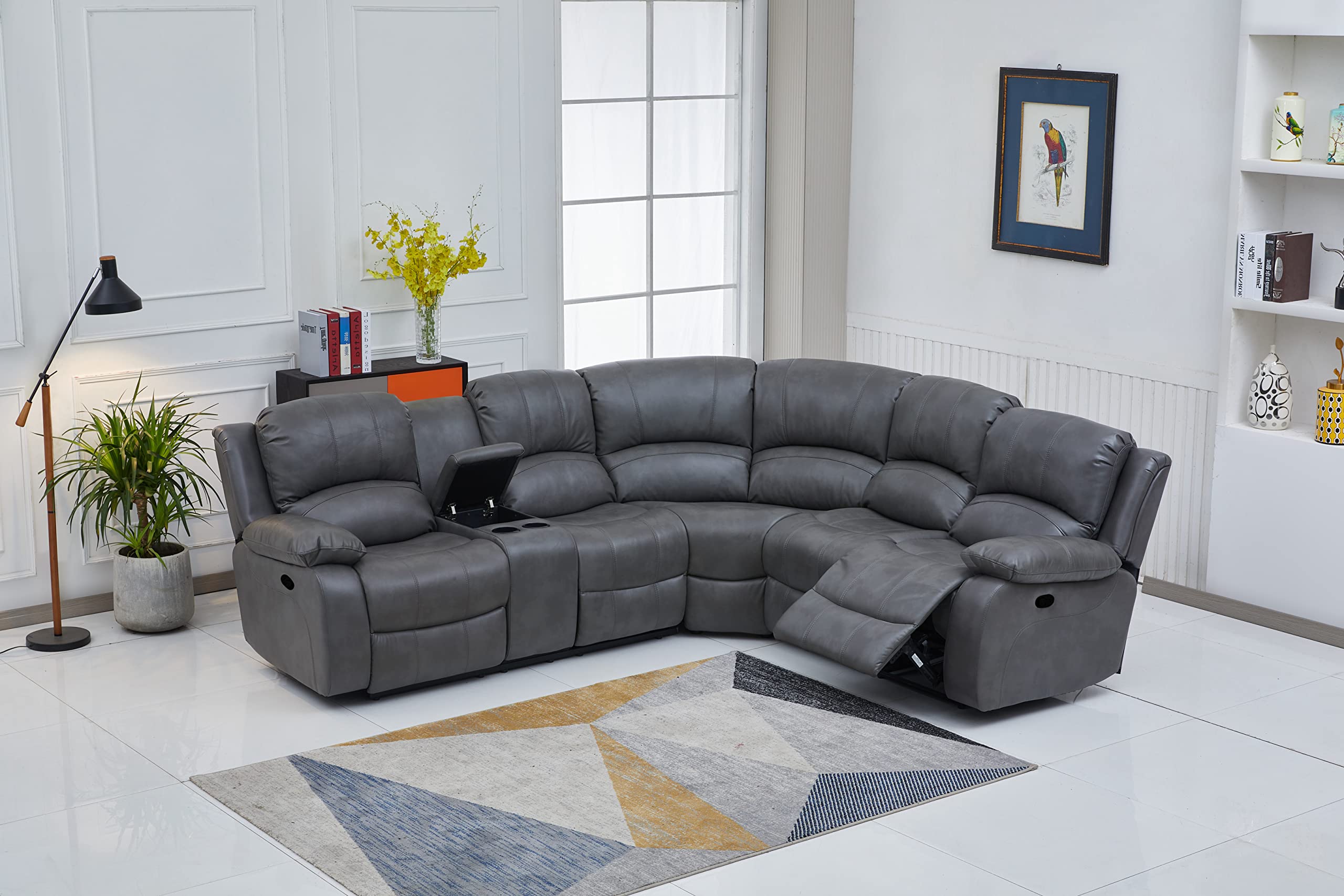 Betsy Furniture 3PC Faux Leather Reclining Couch Set, Living Room Furniture Set, Sofa, Loveseat, Glider, 8018 Multiple Colors (Gray, Sofa+Loveseat+Chair) | 8018