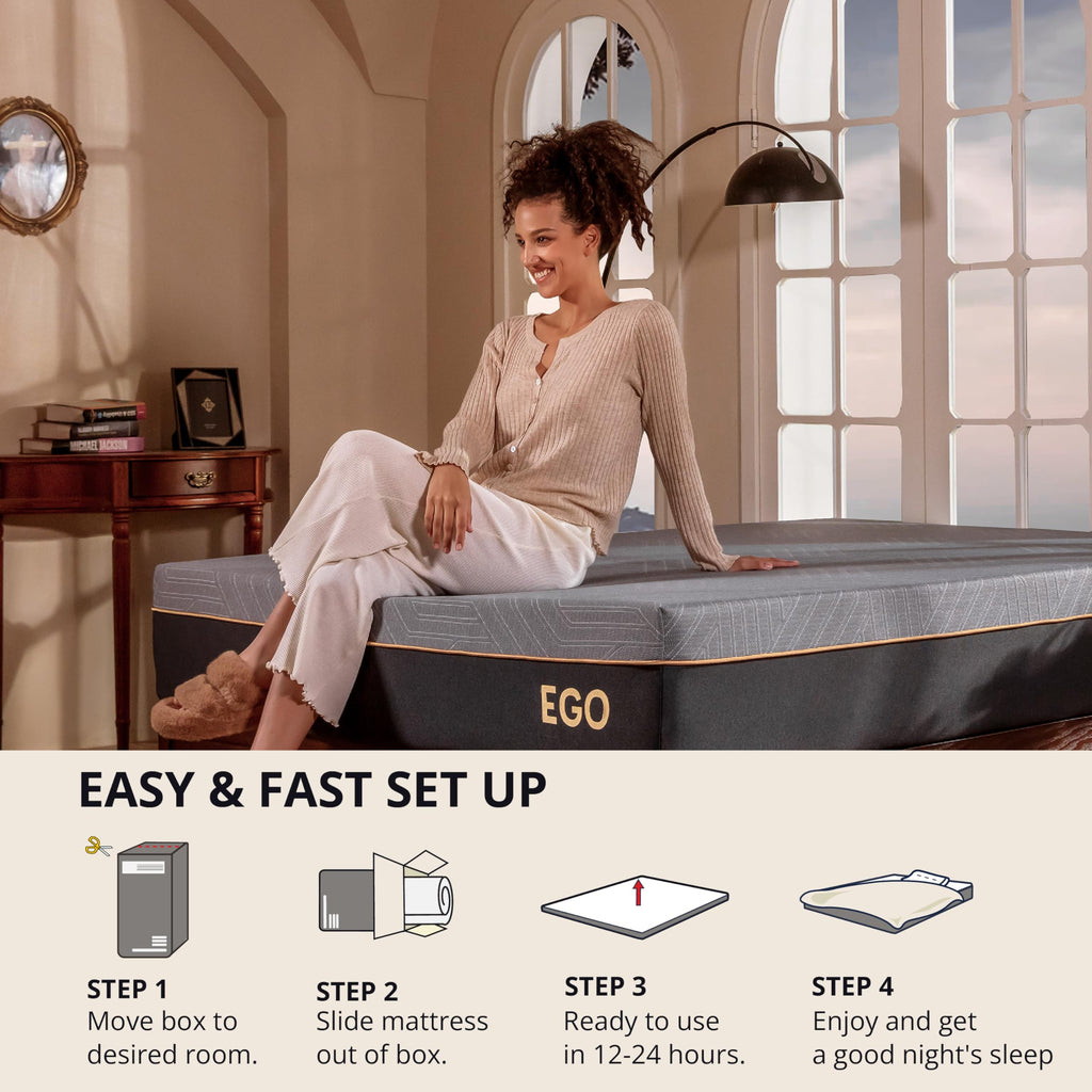 MLILY EGOHOME 14 Inch Queen Memory Foam Mattress for Back Pain, Cooling Copper Gel Bed in a Box, Foam Made in USA, CertiPUR-US Certified, Therapeutic Medium Firm, 60x80x14 Black