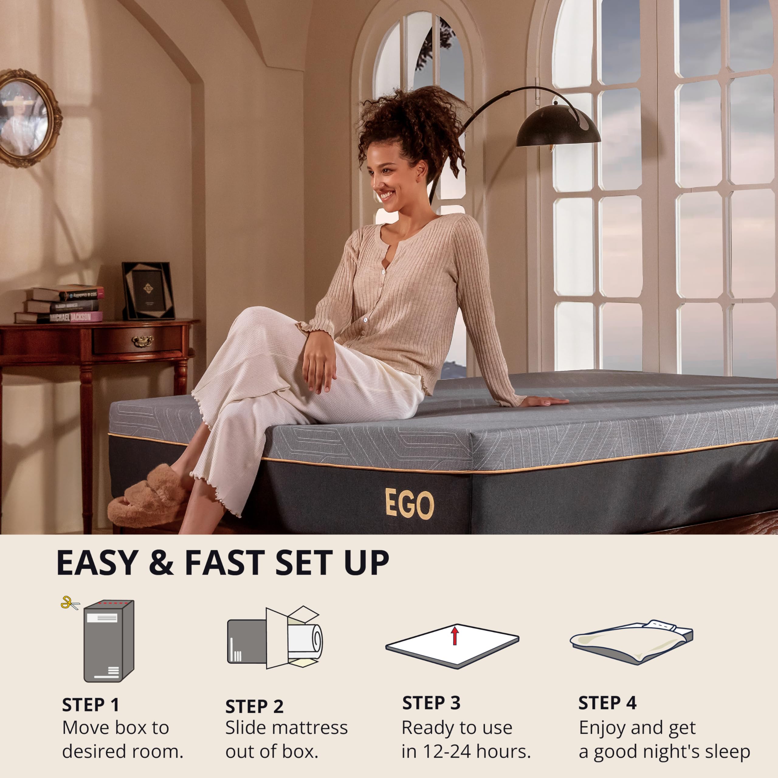 MLILY EGOHOME 14 Inch Queen Memory Foam Mattress for Back Pain, Cooling Copper Gel Bed in a Box, Foam Made in USA, CertiPUR-US Certified, Therapeutic Medium Firm, 60x80x14 Black