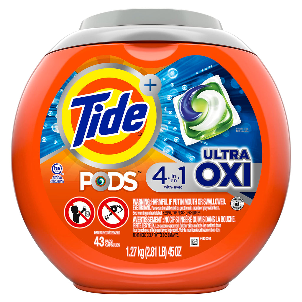 Tide 4-in-1 Ultra Oxi PODS Laundry Detergent Pacs, 85 Count, HE Compatible, Built in Pre-treater for Stains