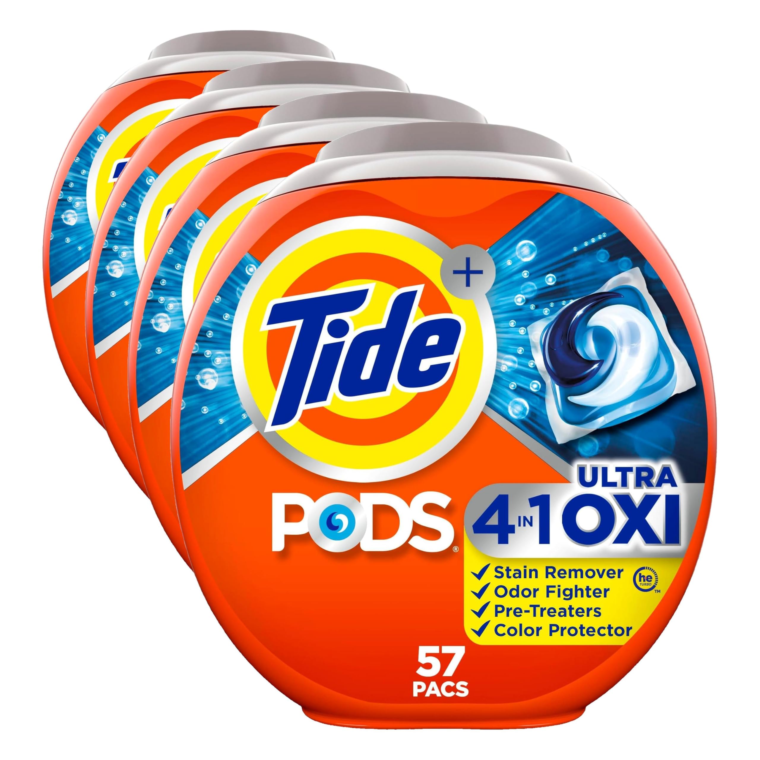 Tide 4-in-1 Ultra Oxi PODS Laundry Detergent Pacs, 85 Count, HE Compatible, Built in Pre-treater for Stains