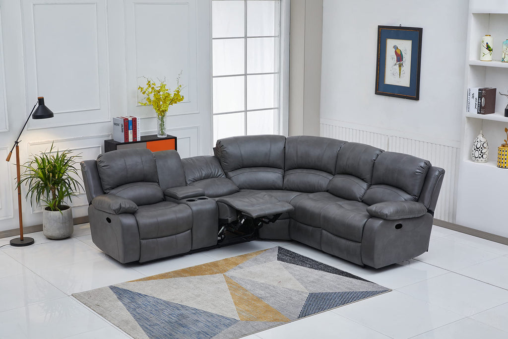Betsy Furniture 3PC Faux Leather Reclining Couch Set, Living Room Furniture Set, Sofa, Loveseat, Glider, 8018 Multiple Colors (Gray, Sofa+Loveseat+Chair) | 8018