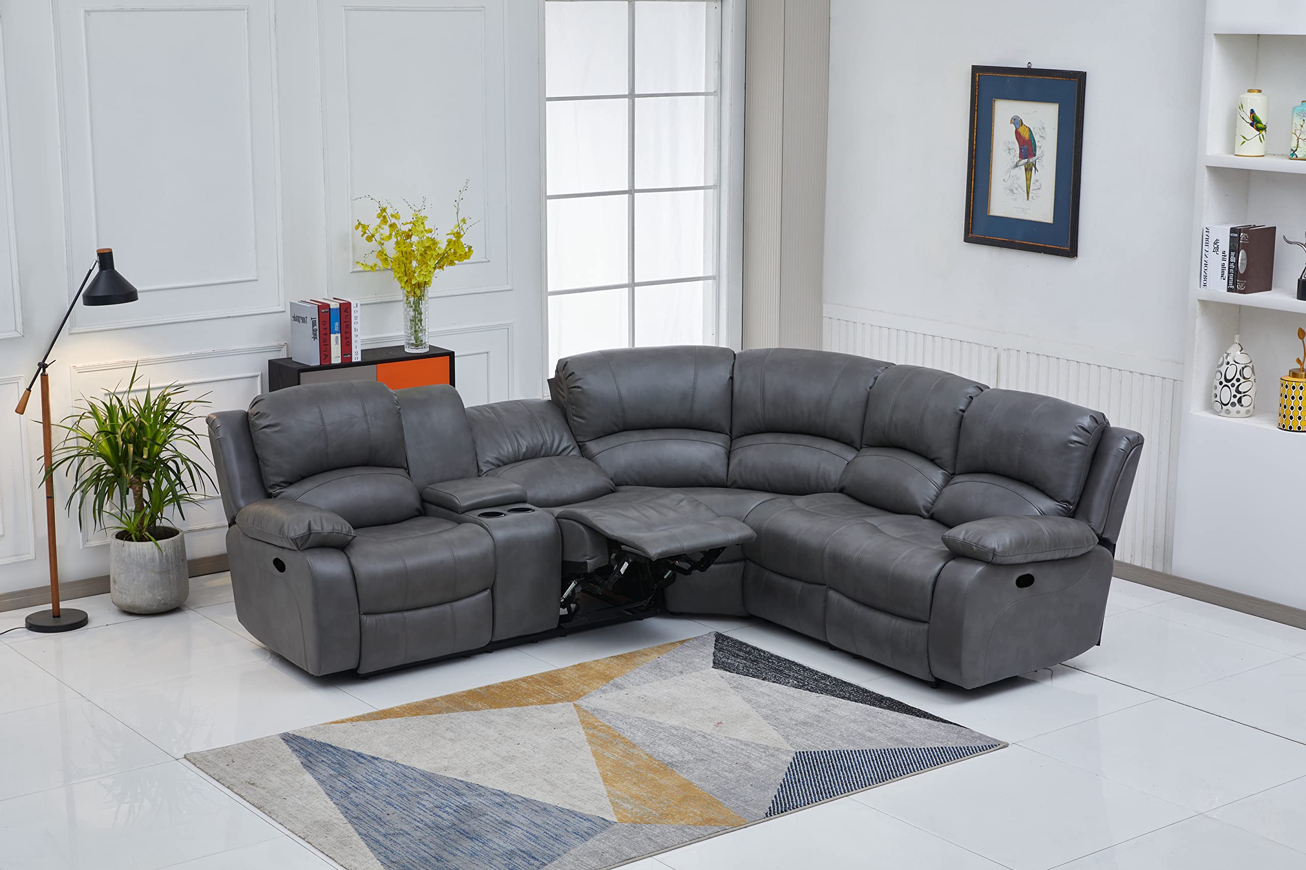 Betsy Furniture 3PC Faux Leather Reclining Couch Set, Living Room Furniture Set, Sofa, Loveseat, Glider, 8018 Multiple Colors (Gray, Sofa+Loveseat+Chair) | 8018