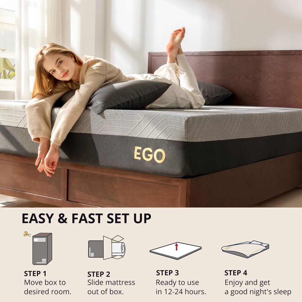 MLILY EGOHOME 14 Inch Queen Memory Foam Mattress for Back Pain, Cooling Copper Gel Bed in a Box, Foam Made in USA, CertiPUR-US Certified, Therapeutic Medium Firm, 60x80x14 Black