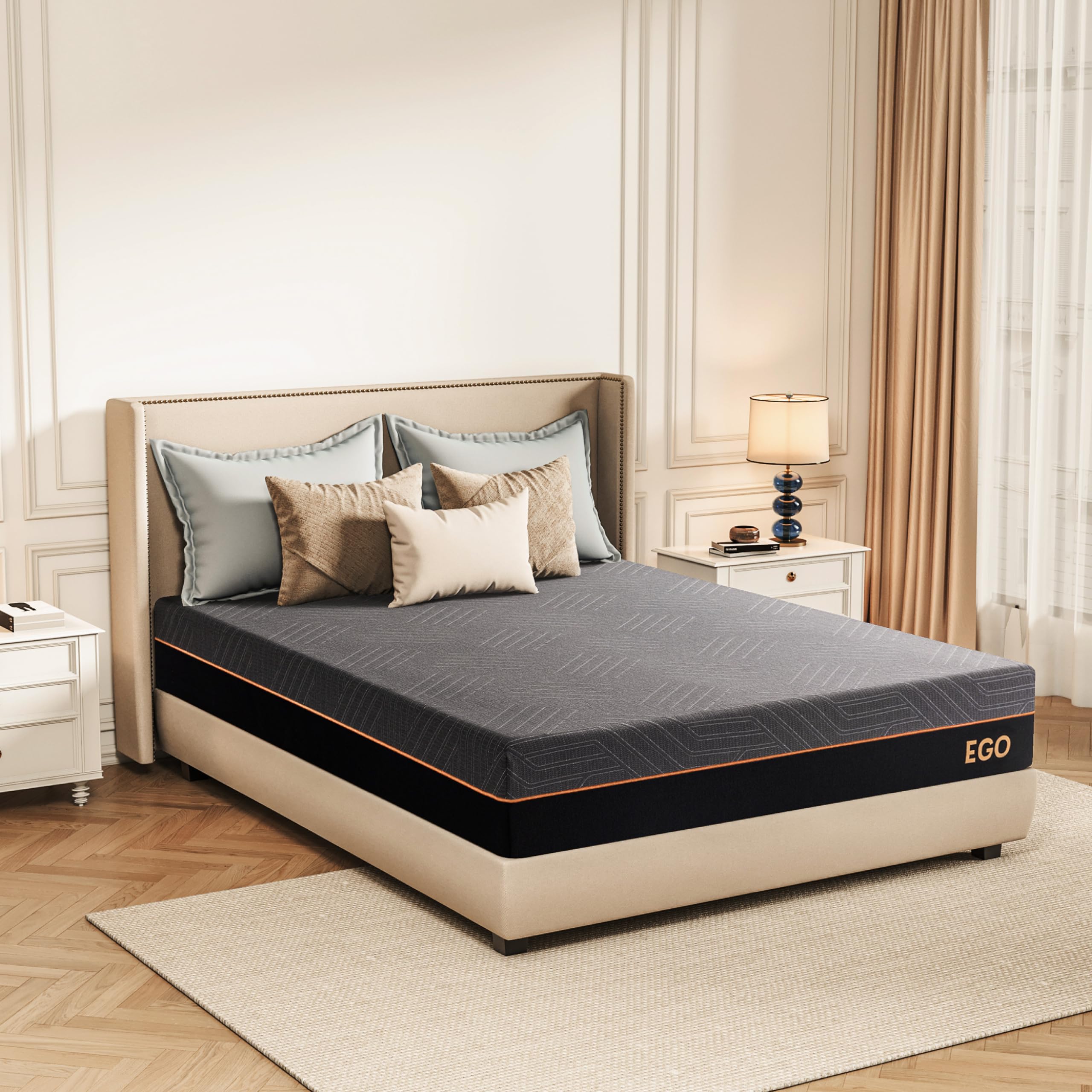 MLILY EGOHOME 14 Inch Queen Memory Foam Mattress for Back Pain, Cooling Copper Gel Bed in a Box, Foam Made in USA, CertiPUR-US Certified, Therapeutic Medium Firm, 60x80x14 Black
