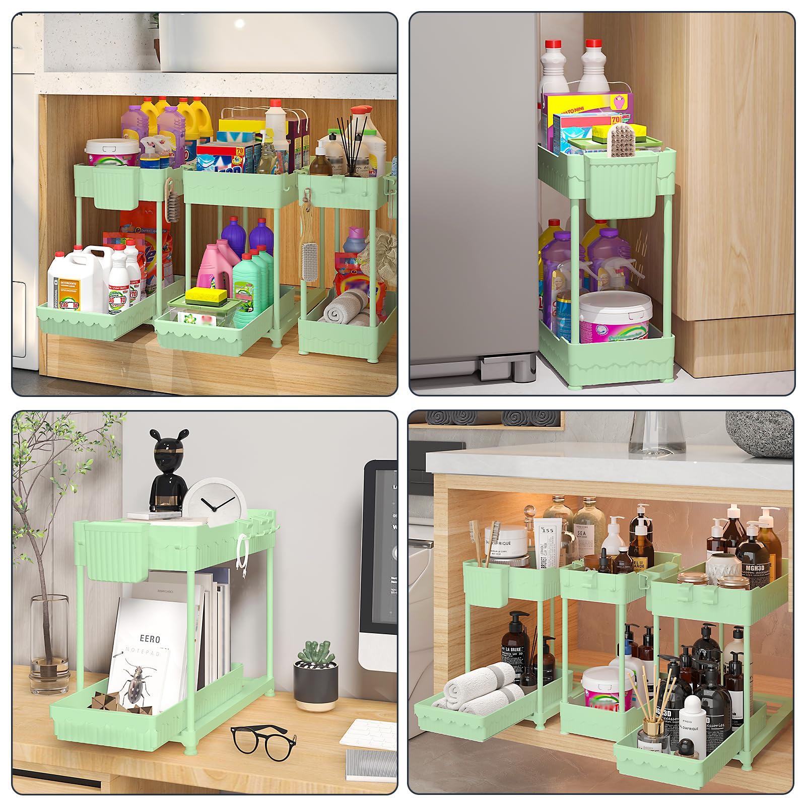 Sevenblue 3 Pack Under Sink Organizers,2-Tier Multi-Use Kitchen and Bathroom Organizers and Storage with Sliding Drawers,Bathroom Cabinet Organizer (Black, 12.8 Inch)