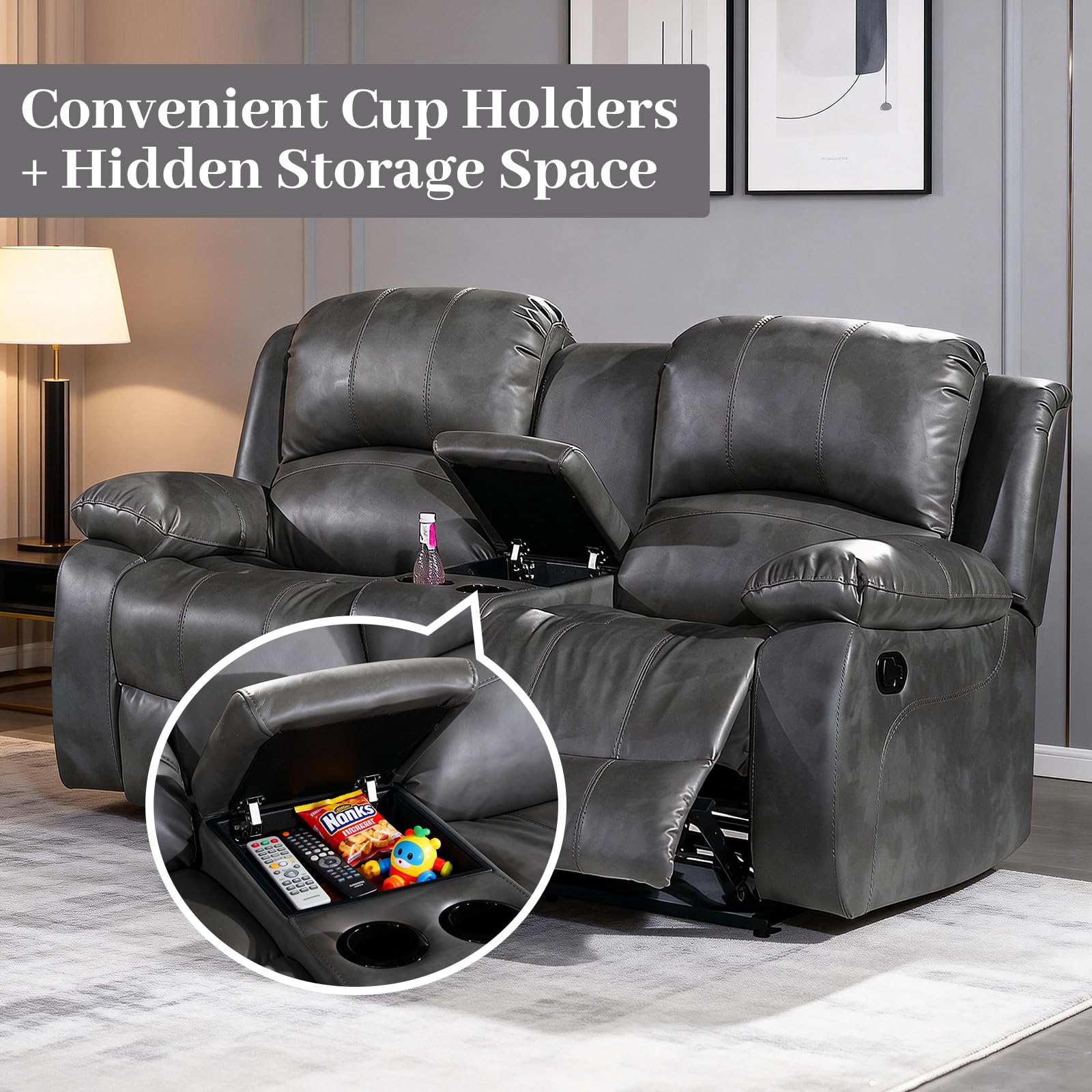Betsy Furniture 3PC Faux Leather Reclining Couch Set, Living Room Furniture Set, Sofa, Loveseat, Glider, 8018 Multiple Colors (Gray, Sofa+Loveseat+Chair) | 8018