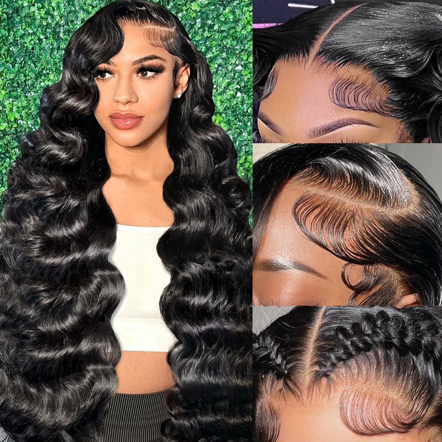 30 Inch Body Wave Lace Front Wigs Human Hair 200 Density 13x6 HD Lace Frontal Wigs Pre Plucked Glueless Brazilian Virgin Human Wig with Baby Hair Body Wave wigs for Women Natural Black