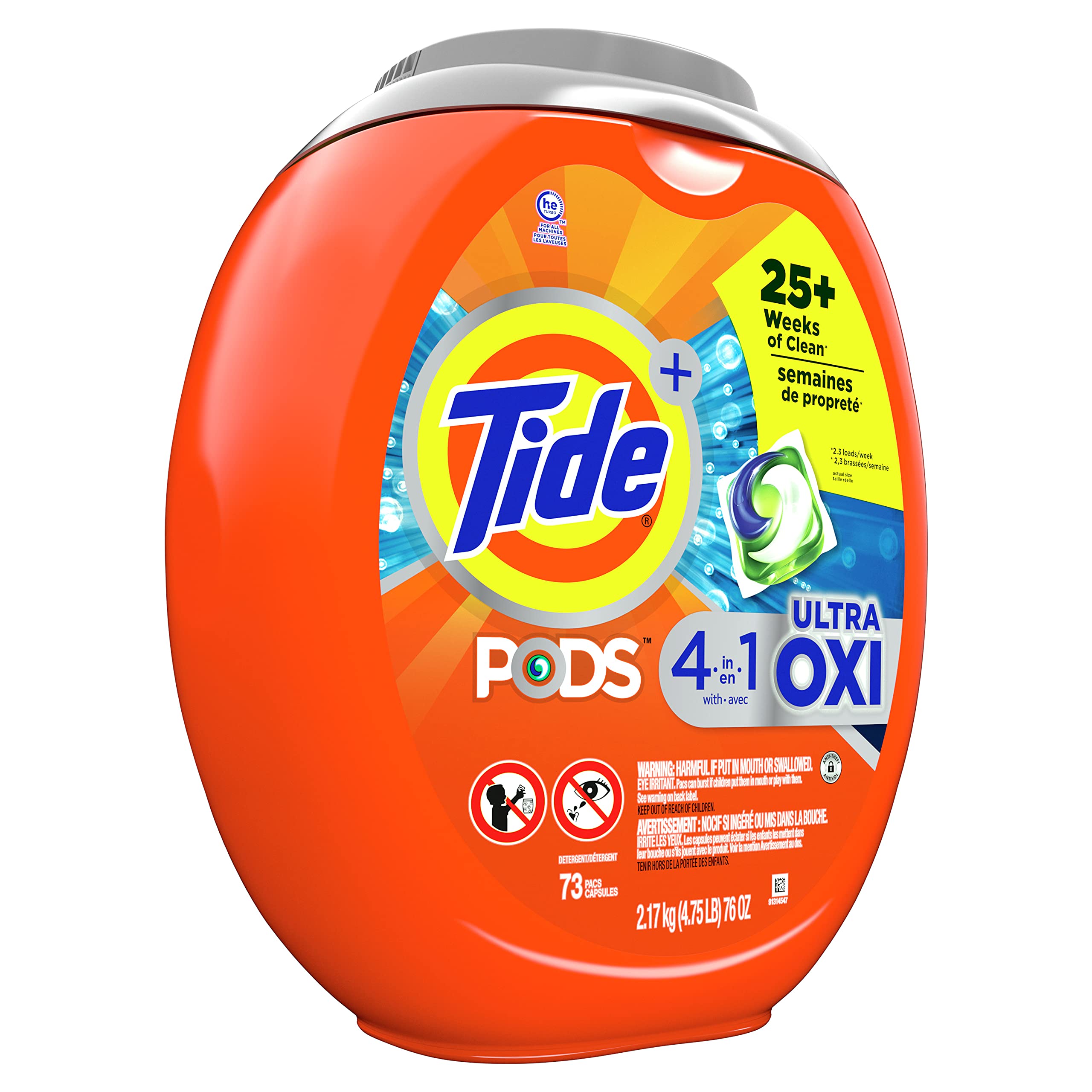 Tide 4-in-1 Ultra Oxi PODS Laundry Detergent Pacs, 85 Count, HE Compatible, Built in Pre-treater for Stains
